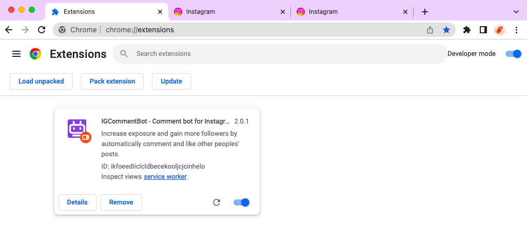 IGCommentBot chrome extension install done