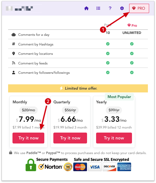 IGCommentBot chrome extension subscribe pro